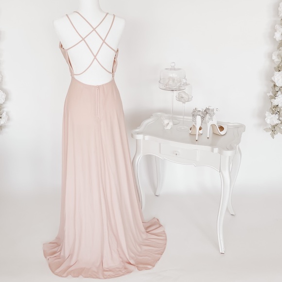 NWT Blush Pink Backless Chiffon Gown - Picture 6 of 7